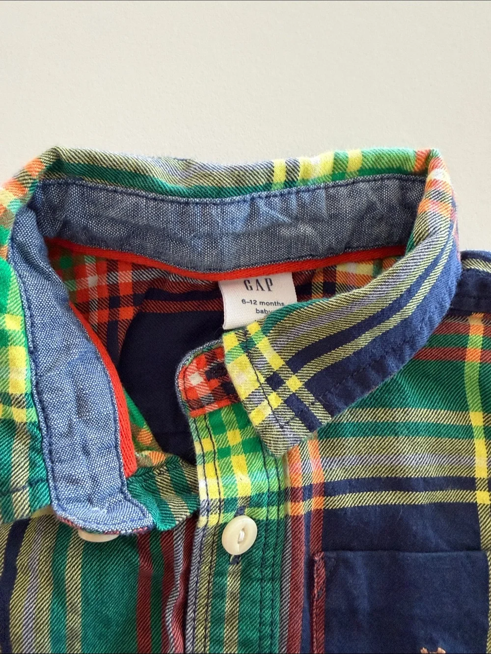 Baby GAP Plaid Button-Down Shirt - Green, Navy & Yellow 6-12 months